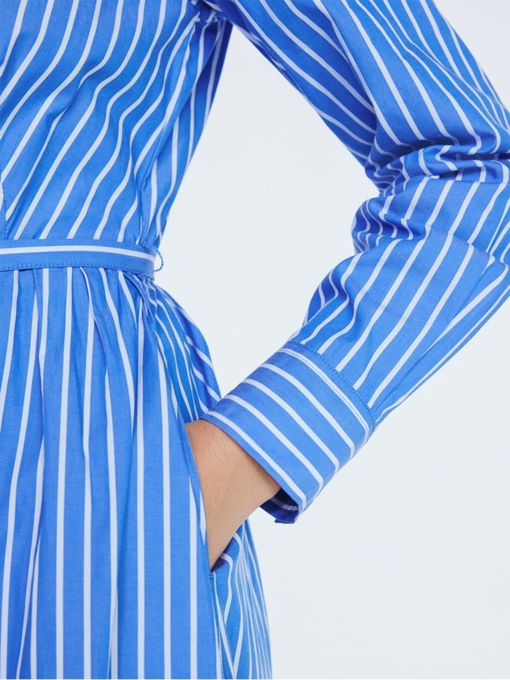 Blue Striped Long-Sleeve Shirt Dress with Tie Waist - Picture 4 of 6